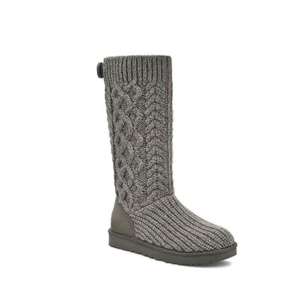 New Kids Youth Girls Ugg Grey Classic Cardi Cabled Knit Boots 1143702K Size 4